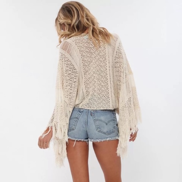 SOLD OUT Ivory Boho Fringe Crochet Knit One Size Top - Picture 2 of 2